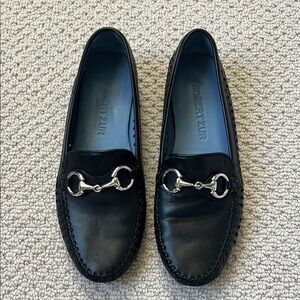 Robert Zur Black Loafers with Silver Buckle